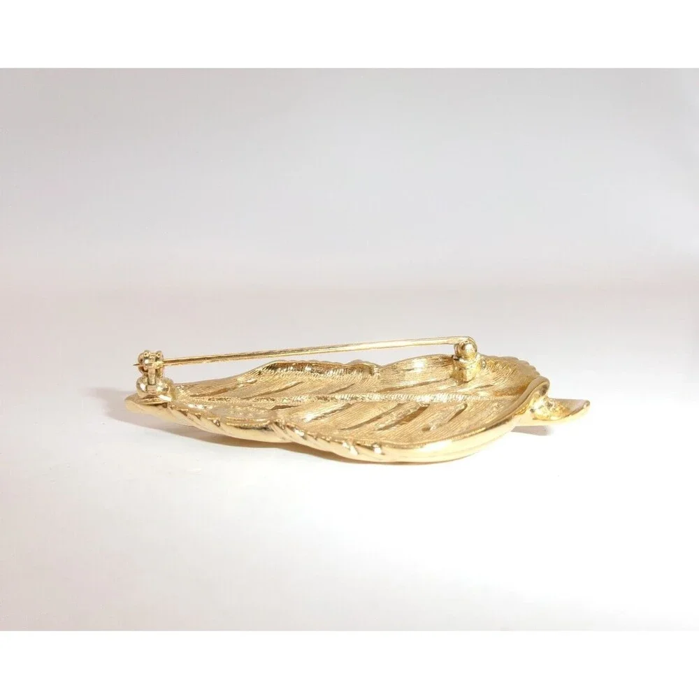 Vintage Napier Leaf or Feather Pin Brooch Gold Tone Open Work Signed F90 2.25 in